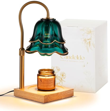 Candeldo Candle Warmer Lamp with Timer, Green Flower Dimmable Wax Melt Lamp | Height adjustable, gift for women, mum, her, new home, house warming, birthday present, with 2 bulbs, for large jar candle