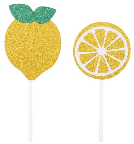 FELTECHELECTR 24pcs Lemon Cupcake Toppers Cake Decorations for Birthday Parties Fun and Shiny Lemon Theme Decor for Celebrations and Special Occasions