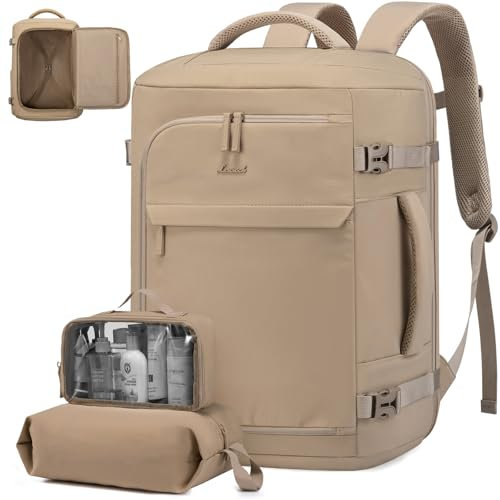 LOVEVOOK Reiserucksack Damen, Handgepäck Rucksack Flugzeug, Travel Backpack Women, Reise Rucksäcke Groß 40L, Carry On Luggage Reisetasche für Business Weekender Schule, Khaki