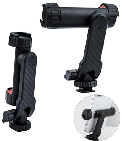 Kamera-Blitzschuh-Handy-Stativhalterung, 360 Grad drehbar, Smartphone-Halterung mit 2 kalten Schuhen und 6,35 mm Schraube, 180° neigbar, verstellbare Handyklemme, kompatibel mit iPhone, Schwarz ,