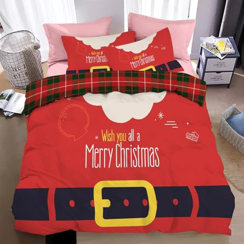 NAWVNMI Microfiber Quilt Duvet Cover Set with Zipper Closure and Corner Ties, Red Santa Claus clothes Printed Pattern, funny, Reversible Design- Super King Size(260X220CM)