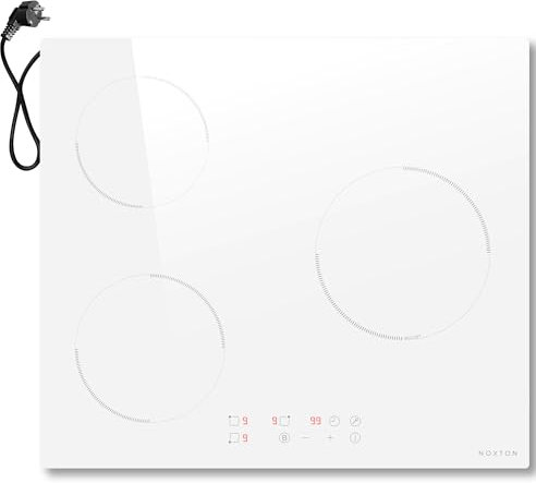 NOXTON placa de inducción blanca de 3 fuegos con zonas flexibles, control deslizante táctil, temporizador, bloqueo de seguridad, 220V-240V, 3500W, con enchufe