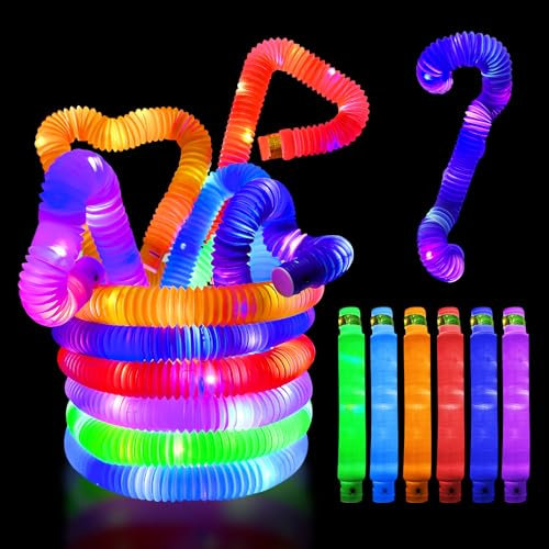 WinGluge 18 Pièces Pop Tube LED Couleur, Tubes de Pop Jouets Sensorie, Pop Tubes Lumineux Fidget Toys Baton Lumineux, Jouets Sensoriels de Tuyau Extensible Multicolore, Jouets de Soulager Stress