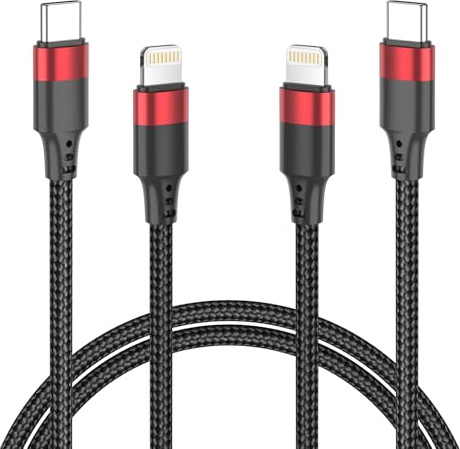 Lot de 2 câbles USB C vers Lightning courts de 0,6 m, certifiés MFi de 60 cm, câble de charge rapide en nylon tressé de type C vers Lightning PD pour iPhone 14 13 12 11 Pro Max Mini XR XS SE