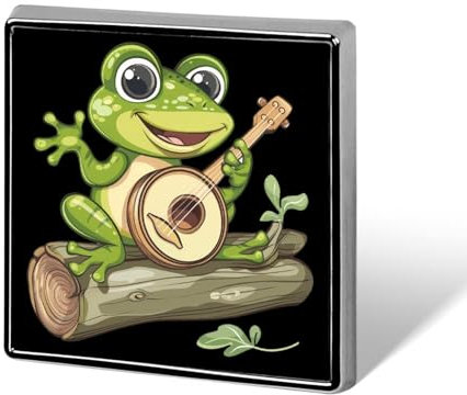 Frosch spielt Banjo auf einem Baumstamm, quadratisch, Anstecknadel aus Metall, individuelle Brosche, Gedenknadeln für Frauen und Männer