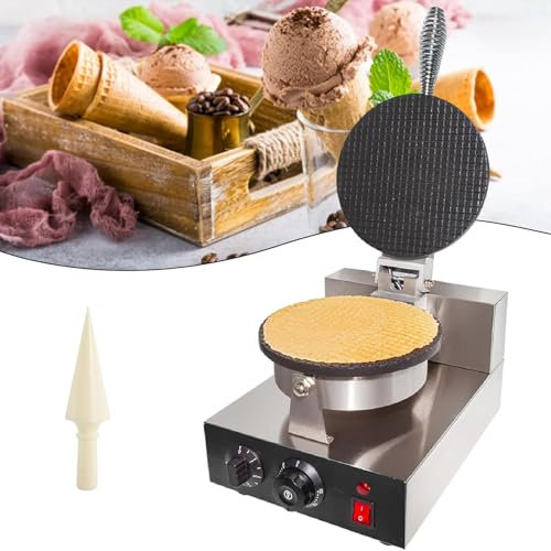 PODEC Gaufrier À Cornet De Crème Glacée, Machine Commerciale À Cornet De Crème Glacée 1200 W, Plages De Température De 50 ℃ À 300 ℃, pour Restaurant À Domicile