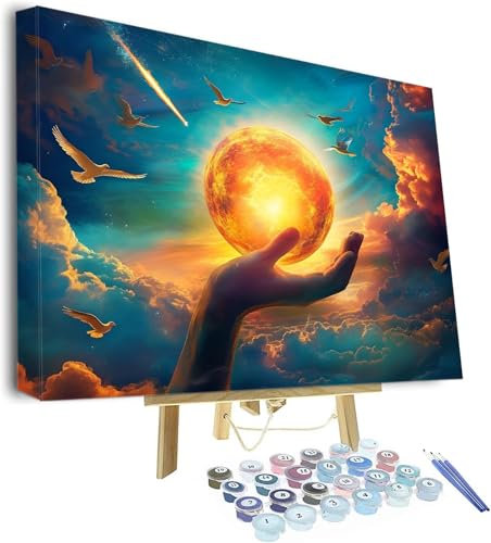 Malen Nach Zahlen Erwachsene, Hand Paint by Numbers Adult, Mond DIY Handgemalt Ölgemälde Mit 3 - Pinseln und Acrylfarbe Knitterfreie Leinwand Kit, Geschenk Wand Deko Bilder Ohne Rahmen, 120x80cm P-907