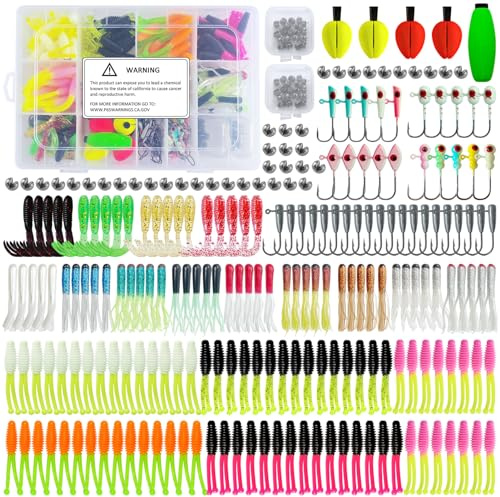 L PATTERN Gummifiskset fiskedrag för öring gös och abborre, 91/228 st mjuka beten kit konstbete, fiskeset med gummibete, krokar, sjunker och andra fisketillbehör, 228 st deluxe set