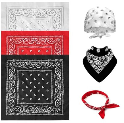 3 Stück Bandana, 54 x 54 cm Paisley Bandanas Kopftuch Damen und Herren Multifunktionale Haar Schal Cowboy Bandana Rot Schwarz Weiß Headwear Ansatz Handgelenk Kopf für Outdoor Sport Wandern Klettern