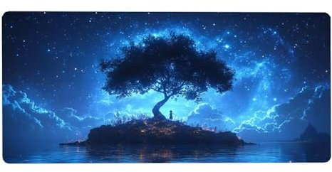 Tapis de Souris XXL 600X300X3MM, Arbre Tapis de Souris Gamer Ciel étoilé sous Main Bureau Résistant à l'eau Mouse Pad Dos Antidérapant en Caoutchouc et Bords Cousus pour Ordinateur de Bureau