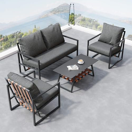 DRIXNO Gartenmöbel Sitzgarnitur Garten-Garnitur Set,Gartenlounge für 4 Personen, mit Sofa, Couchtisch & Kissen, Abnehmbarer und Waschbarer Stoffbezug, Grau