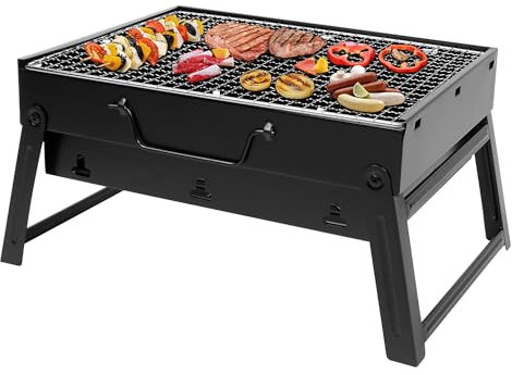 kisidus Holzkohlegrill Tragbarer Klappgrill Tischgrill Camping Grill BBQ Grills Reisergrill Schwarz