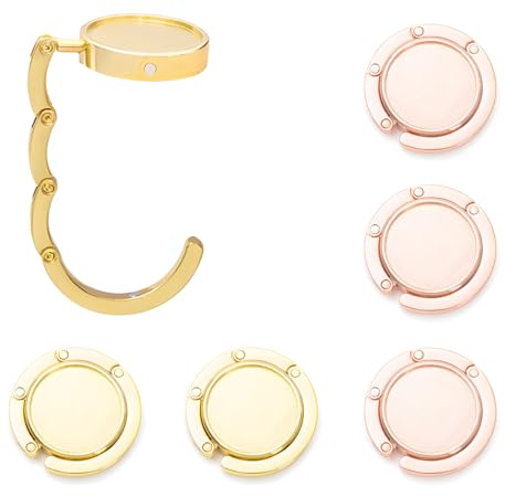 6 Pack Handbag Hooks for Tables – Foldable Bag Hook Holder – Portable Zinc Alloy Table Hook for Handbags Purses – Gold & Rose Gold