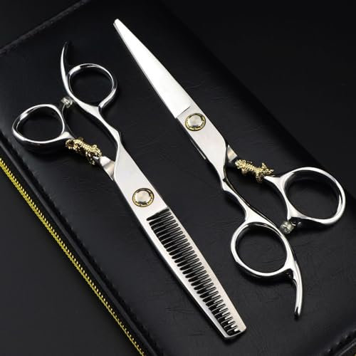 Haarschneideschere, 6 Zoll, professionelles Linkshänder-Lager, Tiger Silver, Effilierschere, Friseurscheren-Set