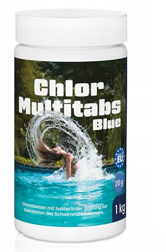 Chlor Multitabletten 11 in 1 Blue – 1kg Eimer mit 20g Tabletten – Langsam löslich für Pool & Whirlpool – Komplettpflege gegen Algen, Trübung, Kalk & Bakterien