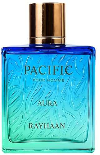 RAYHAAN Pacific Aura - citrusfrukter, aromer, mynta, bärnsten, färsk - Eau de Parfum Spray för män, 3,4 uns/100 ml