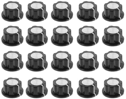 ROMISBABA 20 Stück Potentiometer Drehknopf aus Bakelit 2,3 X 1,7cm Schwarz/Silber für Lautstärkeregelung an Gitarre Synthesizer Audio Gerät
