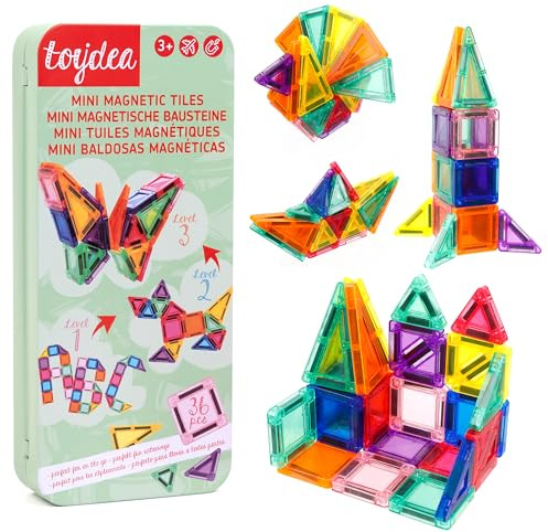 toydea Magnetische Bausteine, Mini Reiseset 36 Teilen für Kinder 3–8 Jahre | Umweltfreundliches Montessori Spielzeug, pädagogisches Magnetspiel für Reisen, Autofahrt & Flugzeug