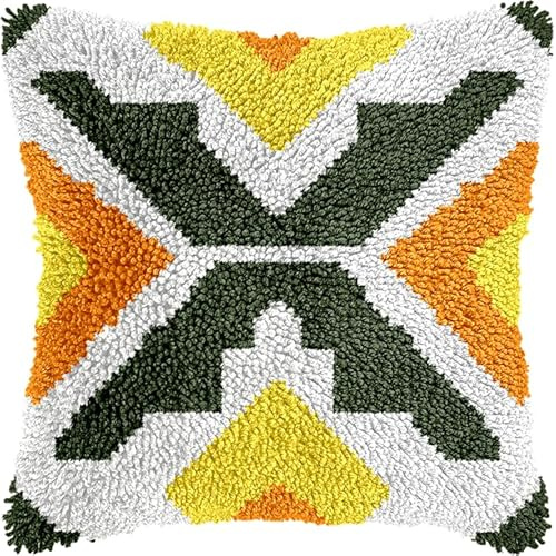 FFDONGTEGO Kit Gancio di Chiusura,Motivi di piastrelle colorate,DIY appeto per Uncinetto Latch Hook Pillowcase Kit Eegalo Creativo per la casa e il divano,43x43cm