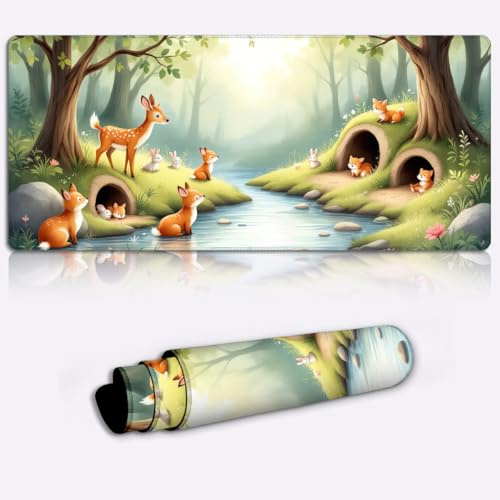 peaceful forest friends Printed PC Laptop Computer Mouse Mat Pad Non-Slip Rubber Base Pad Office Home Novelty Printed Desk Accessory Large Laptop Desktop Printed Art Ergonomic 600 * 350 * 4mm