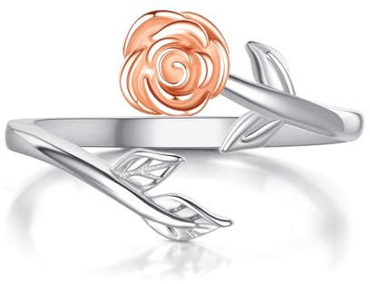 ONEFINITY Rosor ring 925 sterlingsilver rosenblomma justerbar ring bladblomma smycken presenter för kvinnor