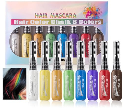 Domality 8 Colors Temporary Hair Color Dye for Girls & Women, Washable Hair Mascara Hair Chalk for Birthday Cosplay DIY, Easter, New Year (A)