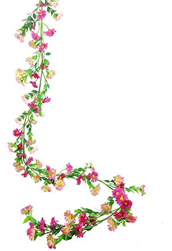 CEWUDA Blumengirlande Künstlich Gänseblümchen Deko Rosa Seidenblumen Girlande Hängend Vines Künstliche Blumen Girlande Frühling Hochzeitsbogen Zuhause Wand Garten Party Hochzeit Zimmer Ostern Dekor 2M