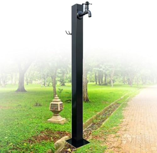 Gartenbrunnen aus Edelstahl mit Bodenhahn, flexibler Schlauchstütze, frostbeständiges Design, modernes quadratisches Wasserspiel für Terrasse, Hof und Landschaftsdekoration
