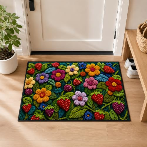 Eira Abode Fußmatte 40x60 cm Waschbar, Erdbeer Blumen Design, rutschfest