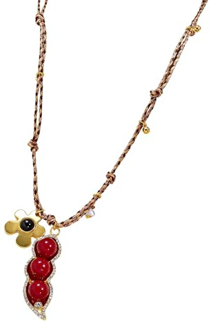 Collar con colgante ovalado en forma de frijol que incluye cuentas acrílicas y circonita para ocasiones especiales, colgante ovalado de frijol, cadena de clavícula, collar de moda de otoño, joyería de