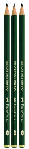 Faber-Castell 111098 - 3 Bleistifte CASTELL 9000, Härtegrad: 2B, Schaftfarbe: grün