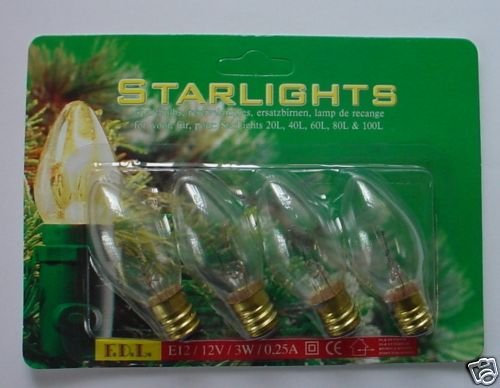 MRS CHRISTMAS 4 E12 Clear Screw in Tulip Bulbs -12V 3W 0.25A-25