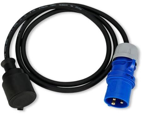 REV Caravan Adapter, Schutzkontaktkupplung und CEE Stecker IP44. 1,5m 3500W, schwarz