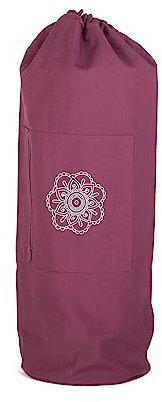 Bodhi SURYA BAG COTTON | Yogatasche groß für Schurwollmatten & Yogamatten | Tasche aus 100% Baumwolle im XL-Format | Sporttasche mit Mandala Design | aubergine