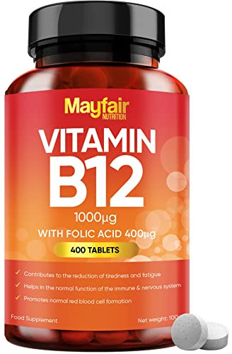 Vitamin B12 Supplements with Folic Acid - 200 Tablets of 1000 mcg Vegan B12 - Non-GMO & Gluten-Free - Made in UK