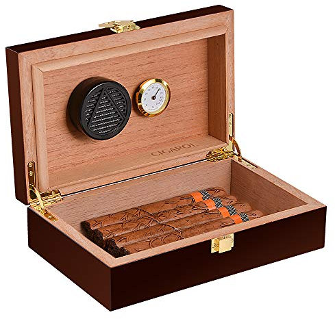 Volenx Humidor, Tragbarer Reise Humidor Zigarren, Handgefertigter Zigarrenetui mit Befeuchter und Hygrometer, Hält bis zu 10 Zigarren, Tolle Geschenke für Männer (Keine Zigarren)