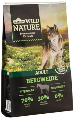 Dehner Wild Nature hundfoder berg, torrfoder spannmålsfri/sockerfri, för vuxna hundar, häst, 4 kg