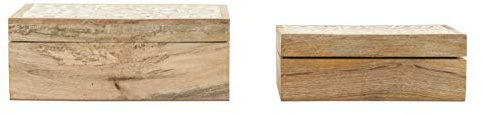 Handcarved & Whitewashed Mango Wood Boxes (Set of 2 Sizes)