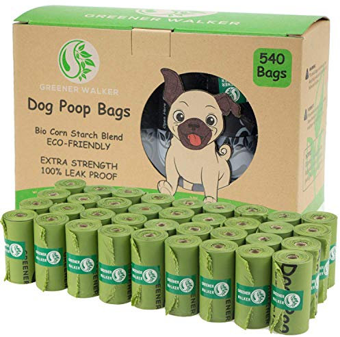 GREENER WALKER Poo Bags for Dog Waste, 540 Extra Thick Strong 100% Leak Proof Biodegradable Dog Poo Bags (Green)