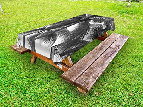 ABAKUHAUS Grau Outdoor-Tischdecke, Kokosnuss-Palmen Tropical, dekorative waschbare Picknick-Tischdecke, 145 x 305 cm, Schwarz