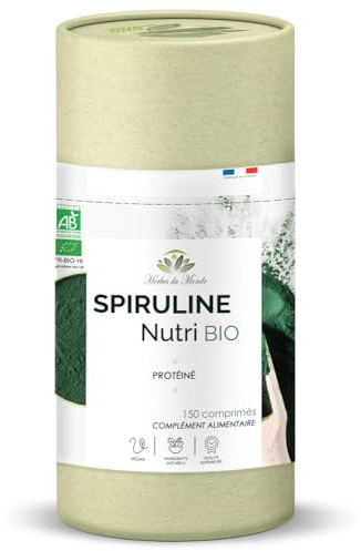 Herbes du Monde - Spiruline BIO Ultra Nutritive 150 Comprimés: SuperAliment Certifié AB, Riche en Protéines, Phyto-actifs, Agriculture Biologique, Conditionnée en France - 1 boite
