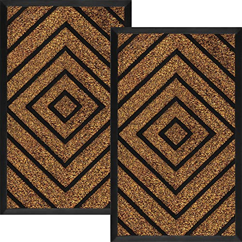 ubdyo 2 Pack Extra Durable Door Mat Outdoor Entrance - Muddy Dirt Trapping Outdoor Mats - Low Pile Front Door Outside Entrance - Anti Slip Indoor Doormat - Bright Brown