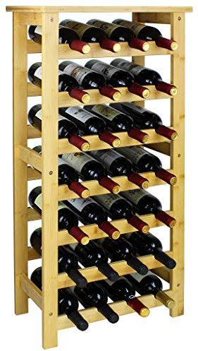 SMIBUY Bamboo Wine Rack, 28 Bottles Display Holder with Table Top, 7-Tier Free Standing Storage Shelves for Kitchen, Pantry, Cellar, Bar (Natural)