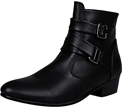 ZYUEER Bottines Homme Biker Vintage Boucles Bottes de Motard Cuir Cowboy Rétro Bottines Western Tendance Chaussures Pas Cher