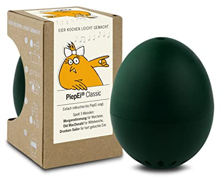 PiepEi Classic Dunkelgrün - Singende Eieruhr zum Mitkochen - Eierkocher | Zusammen mit den Eiern kochen: Spielt für weich, mittel & hart eine Melodie - Lustiger & funktionaler Eggtimer - Musik Kochei