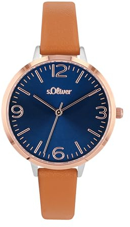 s.Oliver Armbanduhr Damen Quarzuhr Analog, mit Leder Armband, Wasserdicht, Kommt in Uhren Geschenk Box