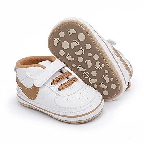 Clowora Unsex Baby Shoes Boys Girls Infant Sneakers Non-Slip Soft Rubber Sole Toddler Crib First Walker Lightweight Shoes(A03/Khaki,12-18 Months)