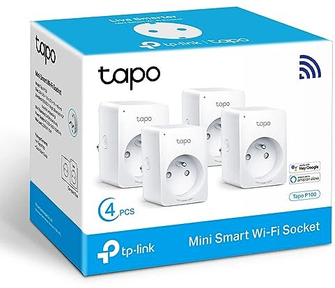 Tapo Prise Connectée WiFi, Prise Intelligente compatible avec Alexa et Google Home, 10A Type E, Contrôler le ventilateur, la cafetière, la lampe à distance, aucun hub requis, Tapo P100(FR) 4 Pack