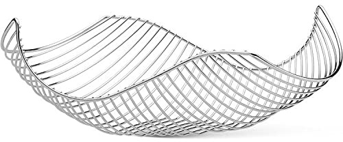 LPY Mesh Ruffled Silver Chrome Fruit and Vegetable Basket Silver With Modern Decor Drain Tray Simple Design Living Room Dining Table Decorations Dried Fruit Snack Storage
