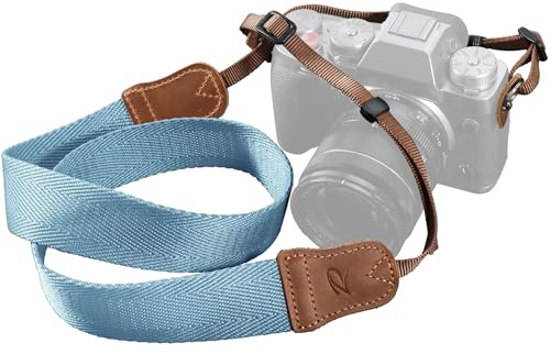 Padwa Lifestyle Hellblau Kameragurt - 1.5 Breite Verrückte Pferd Kuhfell Kopf Kameragurte, Reine Baumwolle Gewebte Verstellbare Schulter-Nacken-Gurt für DSLR-Kameras, Großes Geschenk für Fotografen